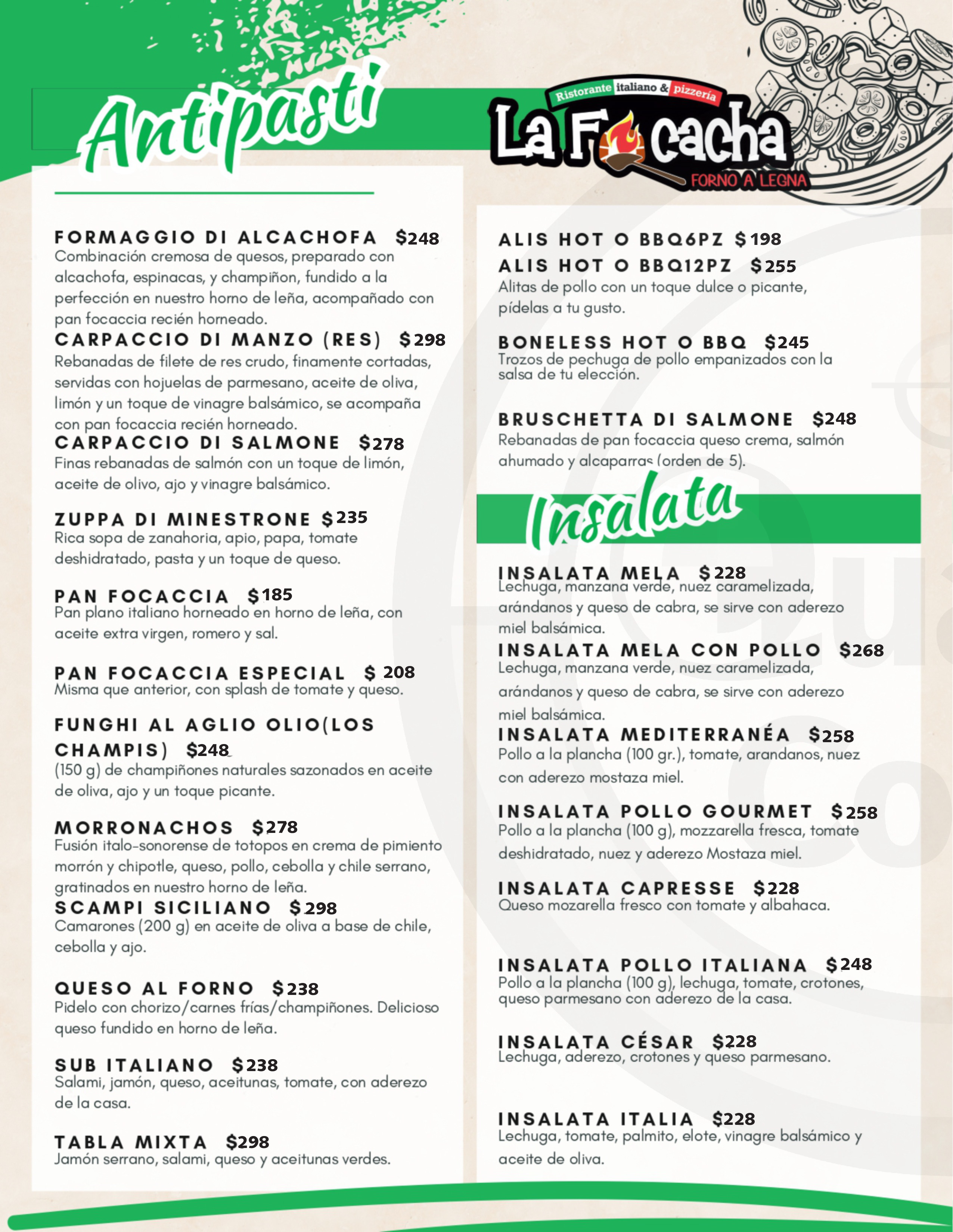 Menú de La Focacha
